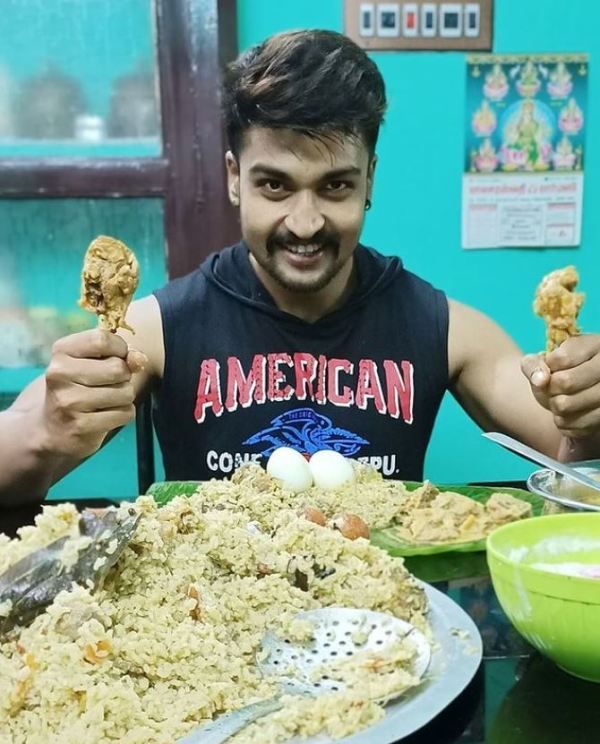 Bala Hasan enjoying his non-vegetarian food