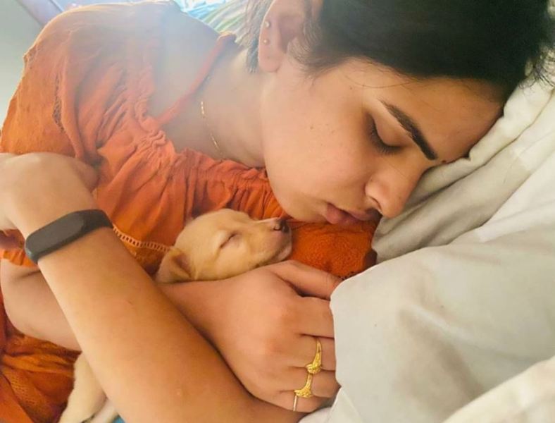 Priyanka Singh with her pet dog