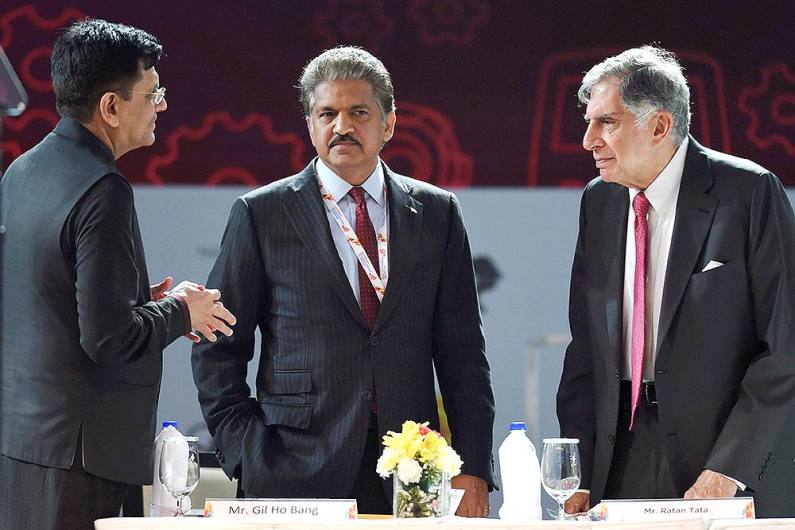 Railway minister alongwith Anand Mahindra and Ratan Tata during the opening ceremony of the Magnetic Maharashtra Convergence 2018 in Mumbai