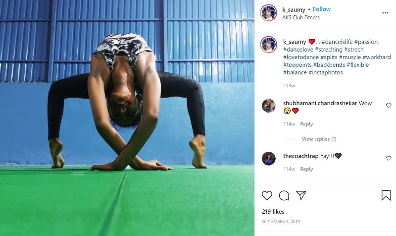 Saumya Kamble while doing yoga poses