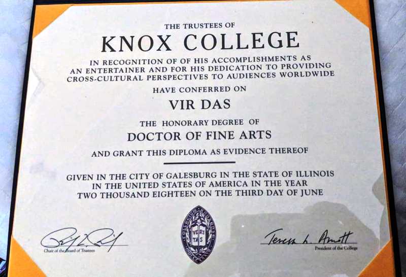 Vir Das' Honorary Degree of Doctor of Fine Arts