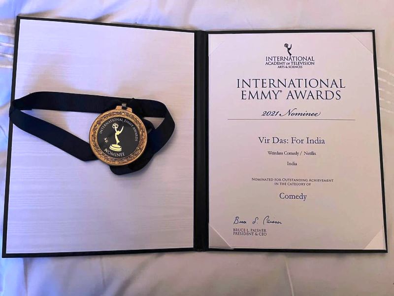 Vir Das' nomination medal for International Emmy Awards (2021)