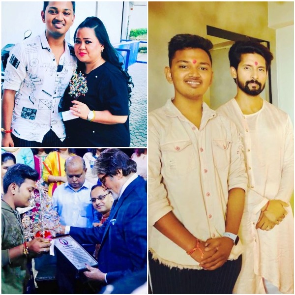A collage of pictures of Ayush Gupta posing with the Indian celebrities