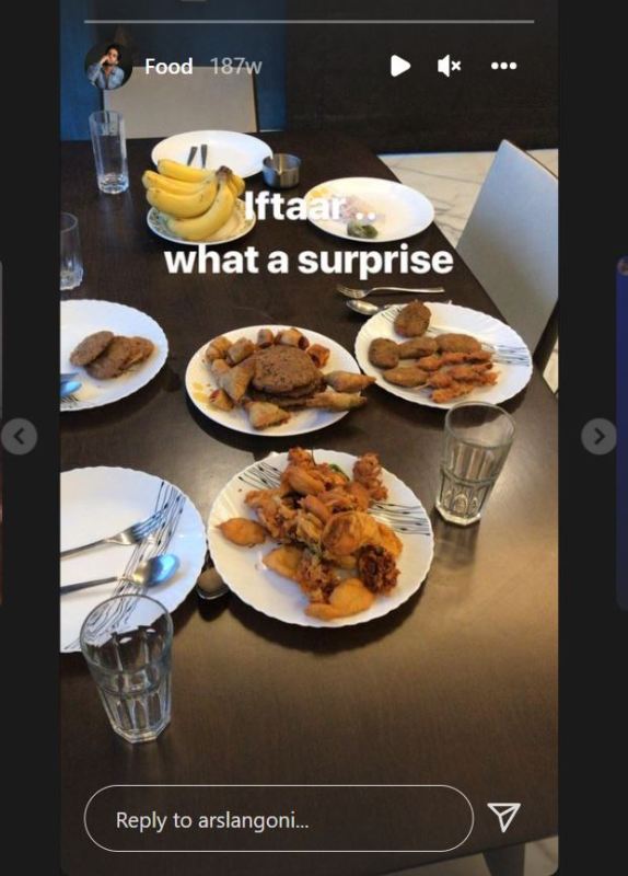 A snip of an Instagram status by Arslan Goni revealing his food habit