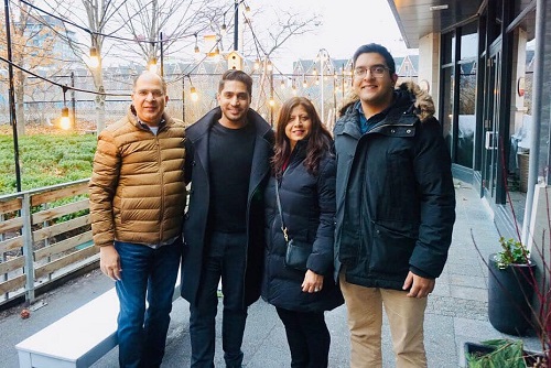 Arjun Bhalla (second from left) with his father Sunil Bhalla (extreme left), her mother Sabina Bhalla, and brother Amar Bhalla