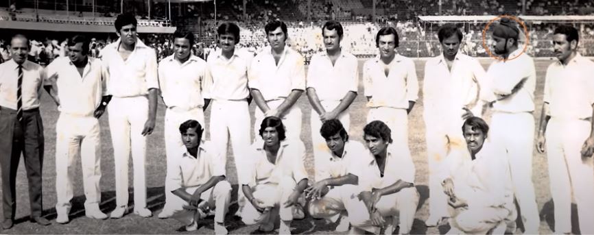 Bishan Singh Bedi posing with his team in his debut international match