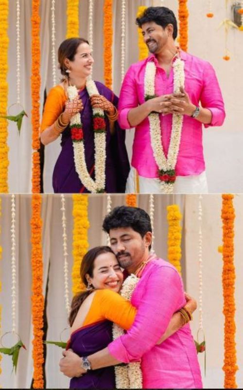 Karthik with his wife on his wedding ceremony