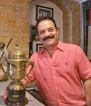 Madan Lal with a replica of the Prudential Cup 1983