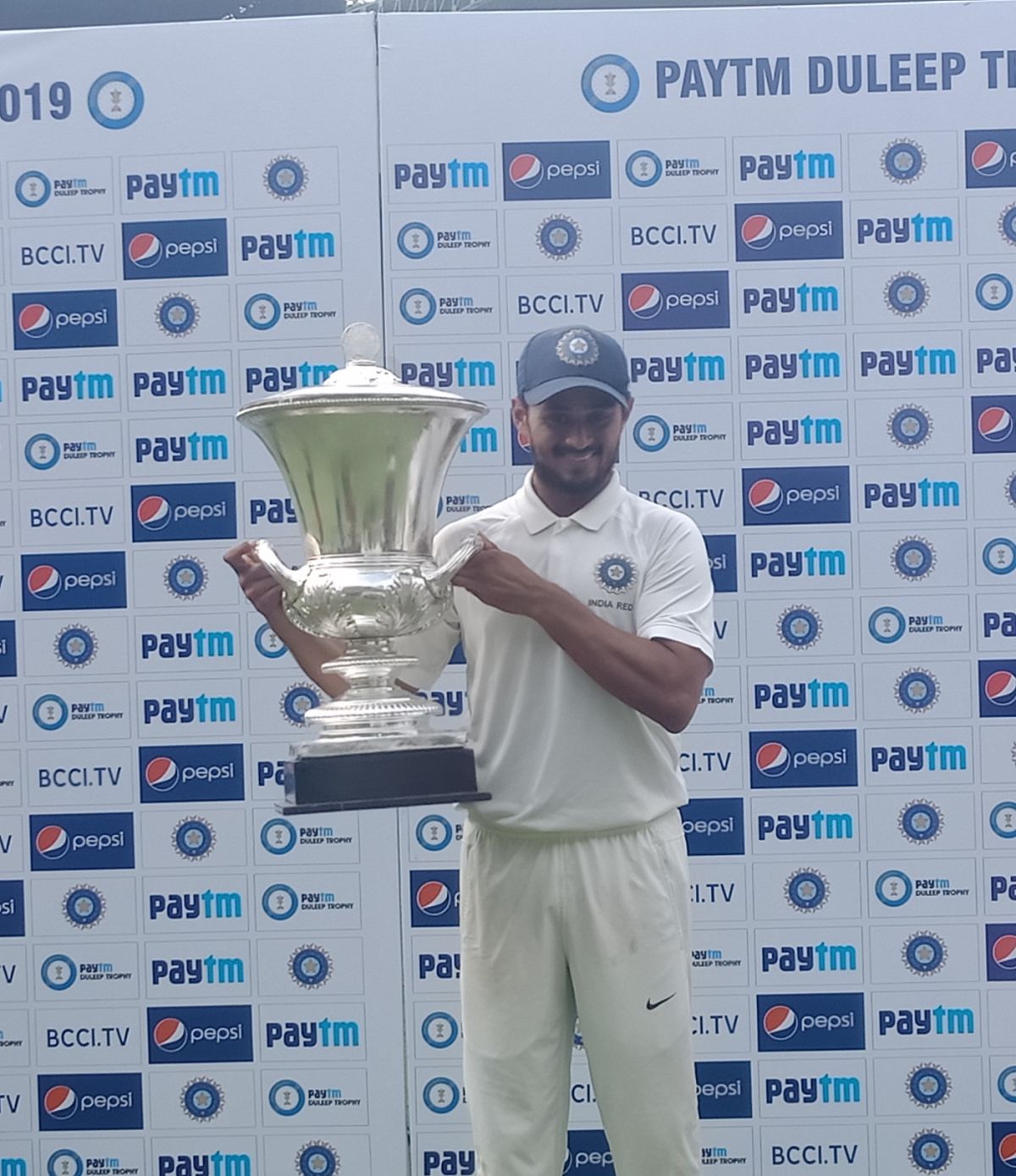 Priyank Panchal as a India Red Captain with the Duleep title on 7 September 2019