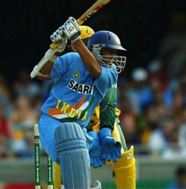 Rohan Gavaskar hitting a shot against Australia