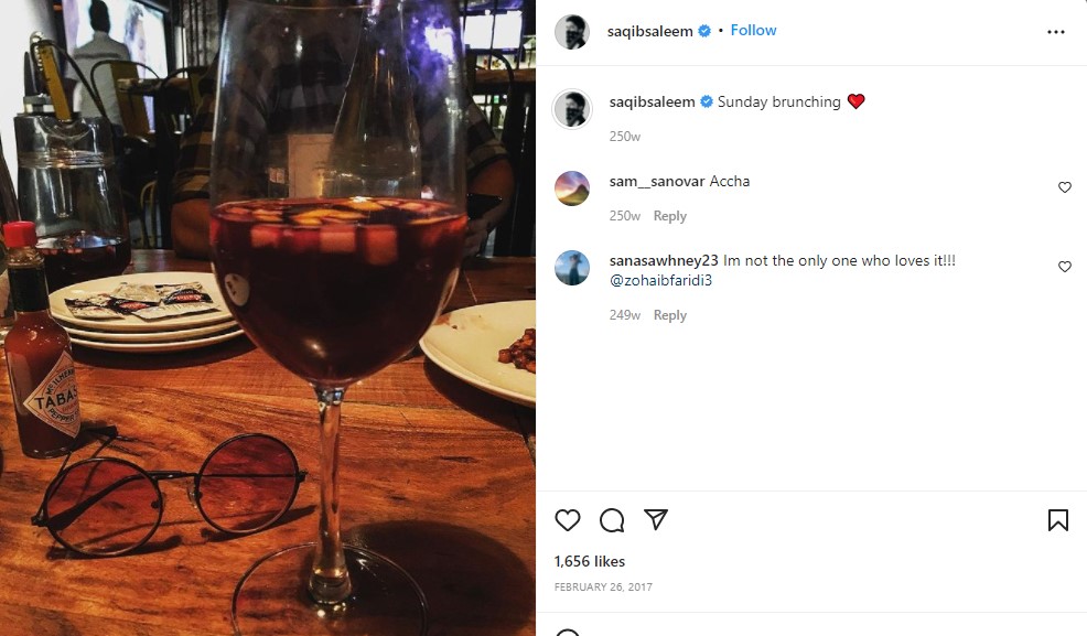 Saqib`s Instagram post about his drinking habits