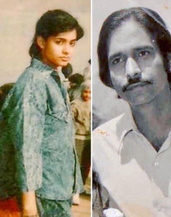 A collage of Pankaj's picture with her father