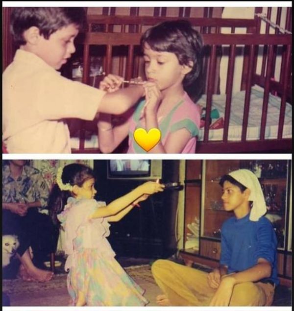 Alesia Raut with her brother during childhood
