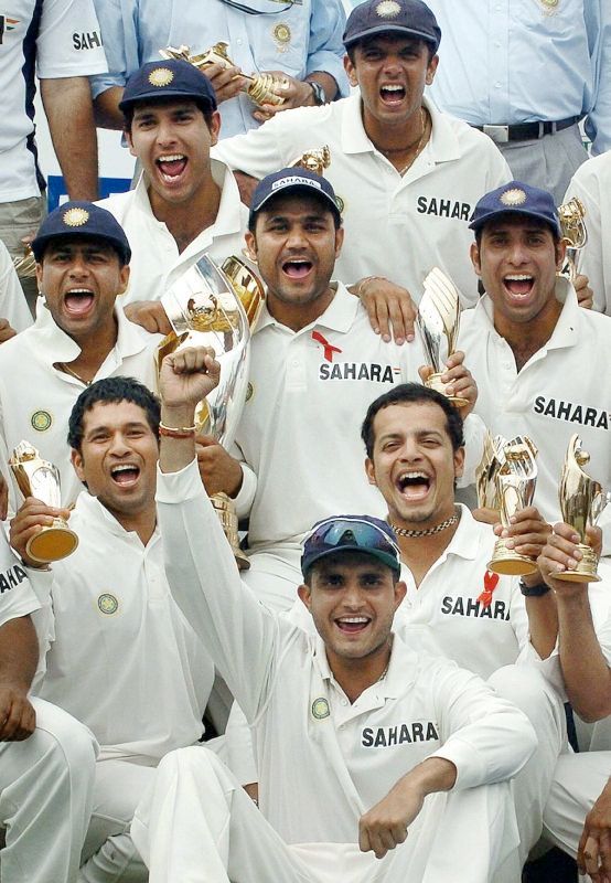 Indian team after a series victory against Pakistan on 16 April 2004