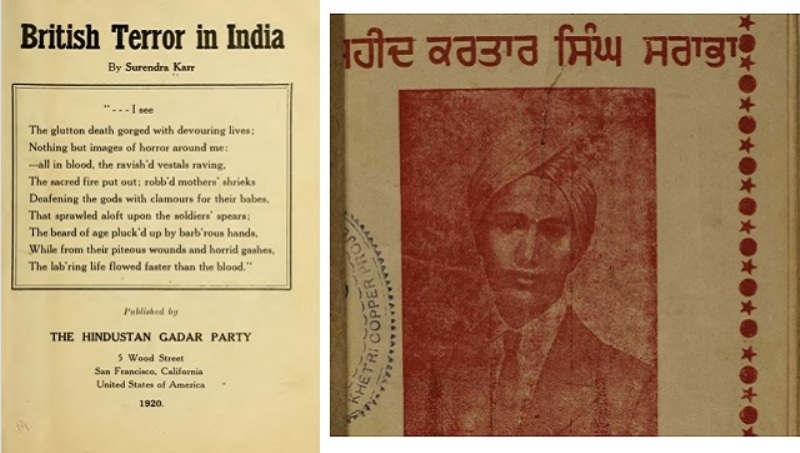 (L) A booklet published in 1920; (R) A book cover featuring Sarabha’s portrait