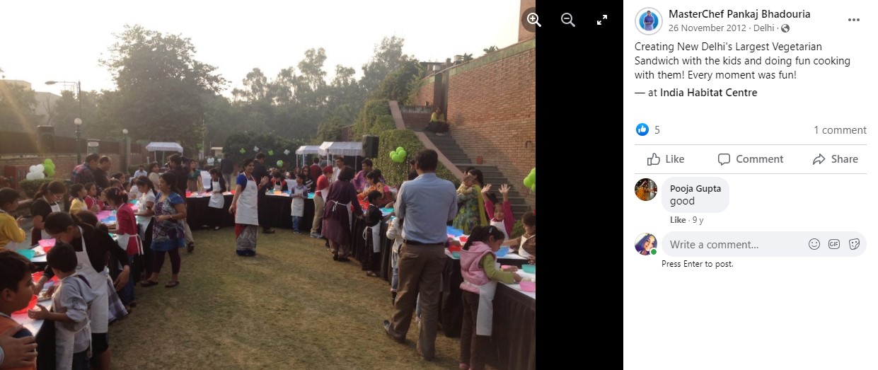 Pankaj's facebook post about making largest sandwich