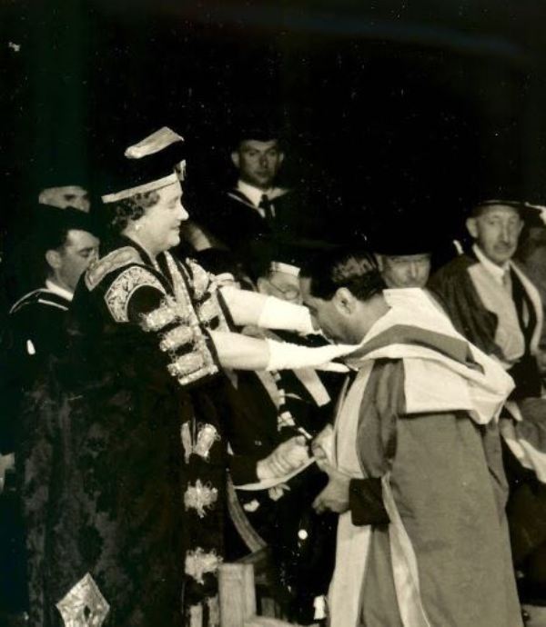 Queen Elizabeth conferring the doctorate degree to Homi Bhabha