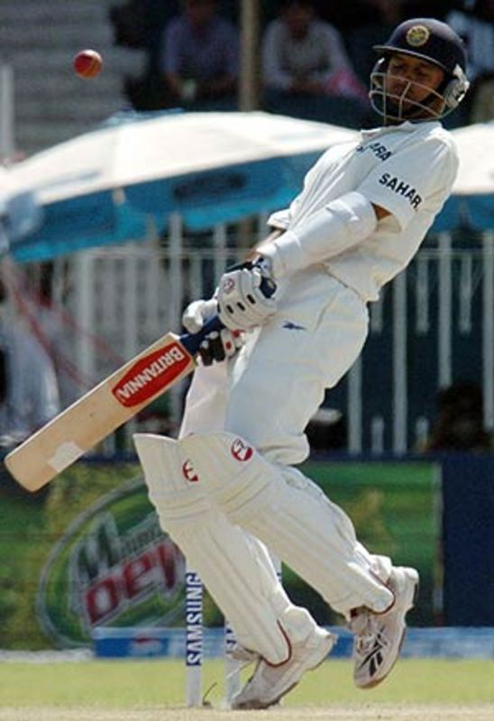 Rahul Dravid leaving a ball against Shoaib Akhtar for his 270 against Pakistan on 14 April 2004