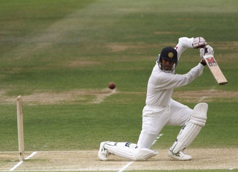 Rahul Dravid playing a drive in his debut Test match