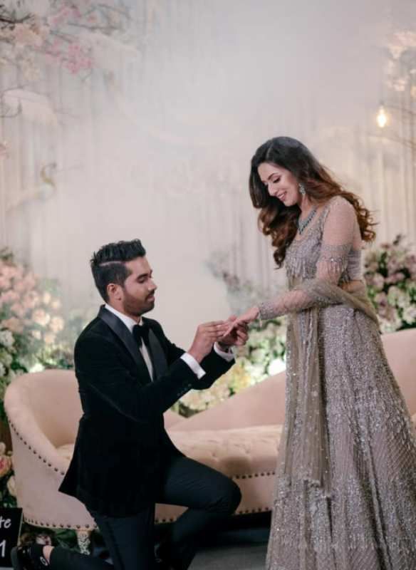 Soni Poddar's and Bidya Sinha Saha Mim's engagement picture
