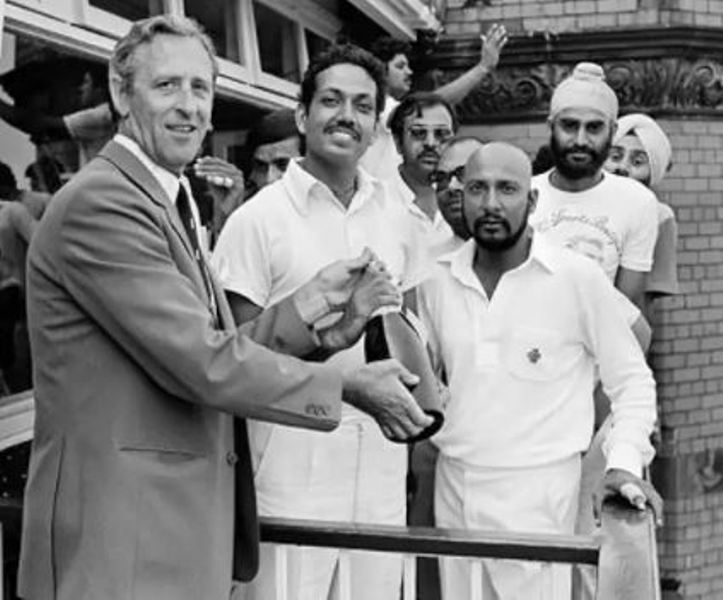 Syed Kirmani getting the award for the 'Best Wicketkeeper of the tournament' in the 1983 Cricket World Cup