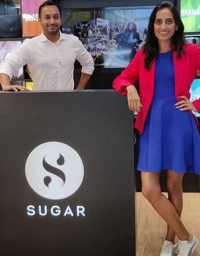 Vineeta Singh with her husband at a Sugar cosmetic store