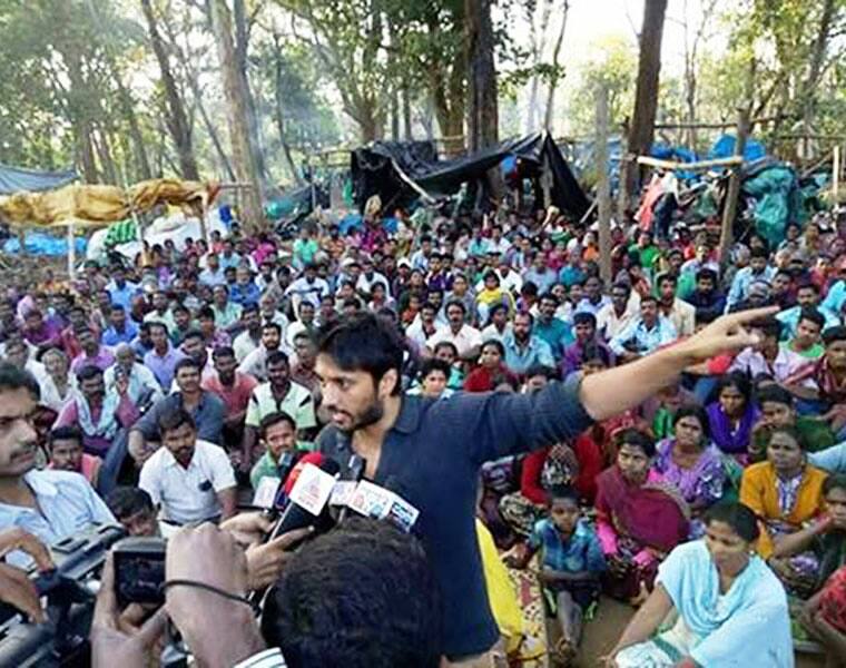 Chetan Kumar, along with other protestors, at Diddalli forest in Madikeri