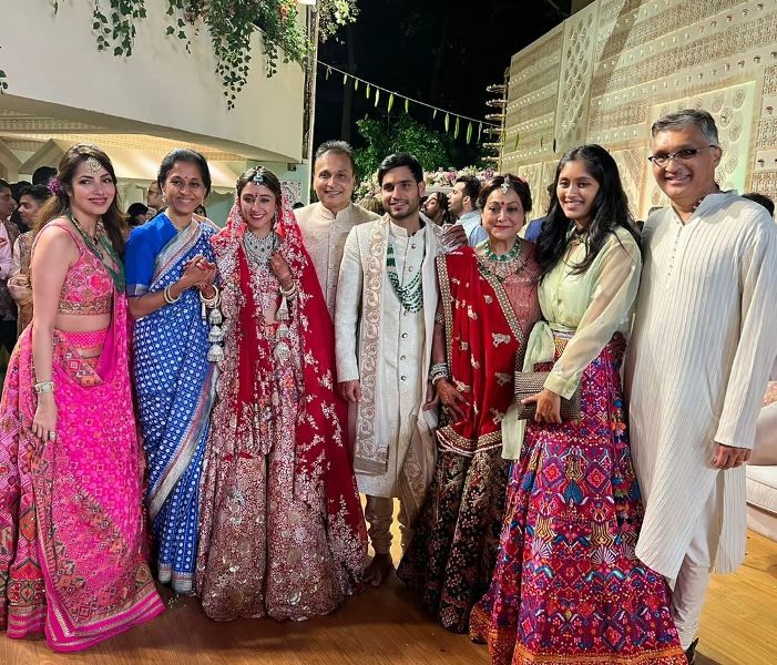 Khrisha and Anmol Ambani with their friends and family on their wedding day
