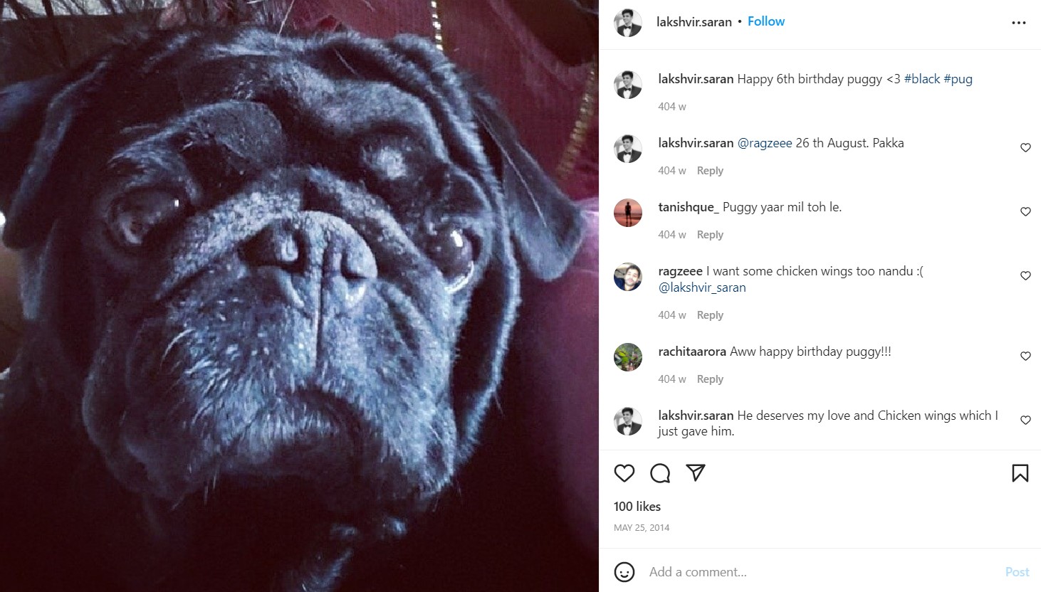 Lakshvir Singh Sarana's Instagram post about his dog