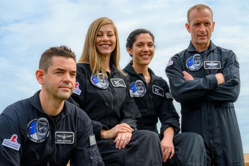 (Left to Right) Polaris Dawn's crew- Jared Isaacman, Anna Menon, Sarah Gillis, and Scott Poteet