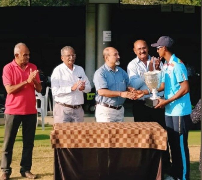 Shaik Rasheed while receiving the Challengers Trophy
