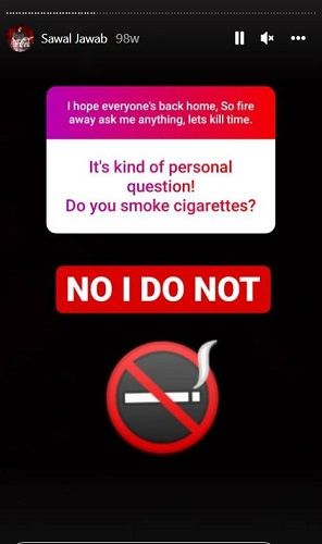 Sherry Khattak's Instagram story about smoking