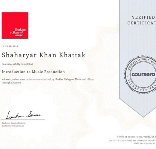 Sherry Khattak's certificate of course