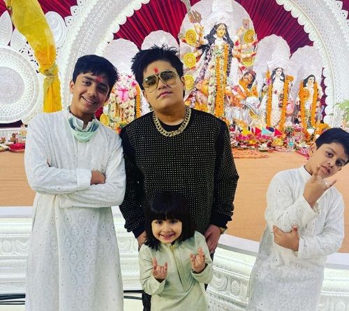 Swastik Bansal with his friends at the Durga Puja event