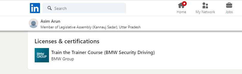 A snip of Asim Arun's LinkedIn profile