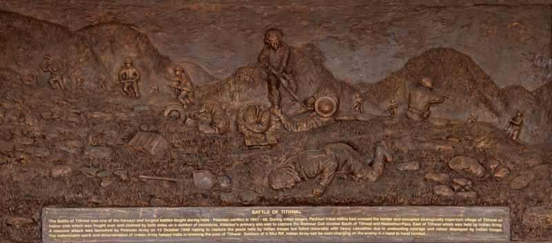 Battle of Tithwal on a bronze mural being displayed at the National War Memorial where soldiers of 6 Rajputana Rifles can be seen charging at the enemy.