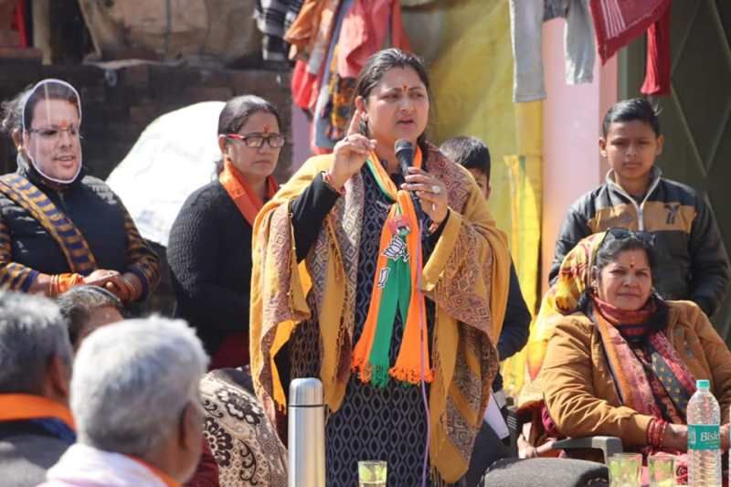 Geeta Dhami during Bharatiya Janata Party's door-to-door campaign in Uttrakhand