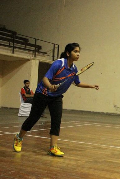 Harshita Kejriwal while playing badminton