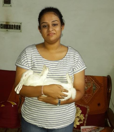 Mahasweta Chakraborty with her pet rabbit