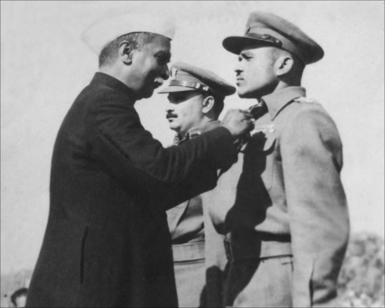 Major (then Lieutenant) receiving the Param Vir Chakra by the then President Dr. Rajendra Prasad.