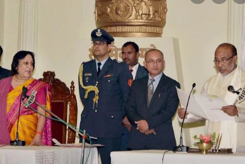 N. Biren Singh taking oath as the Chief Minister of Manipur