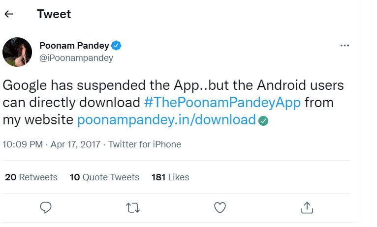Poonam Pandey twitter post