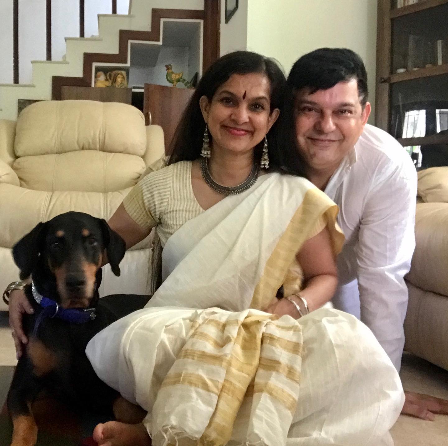 Preeti Shenoy with husband Satish Shenoy and pet