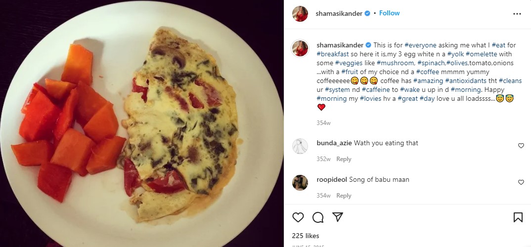 Shama Sikander's Instagram post about her eating habits