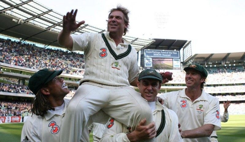 Shane Warne carried by his Australian teammates after his last test match