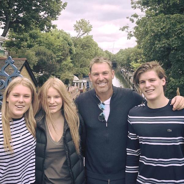 Shane Warne's daughters, Brooke Warne, Summer Warne, Shane Warne, and his son, Jackson Warne (left to right)