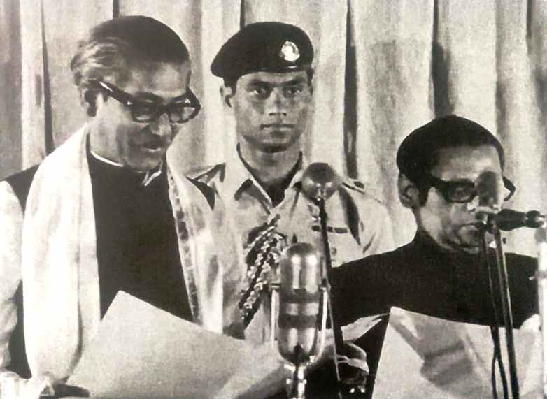 Sheikh Mujibur Rahman taking oath as the first President of Bangladesh in 1972