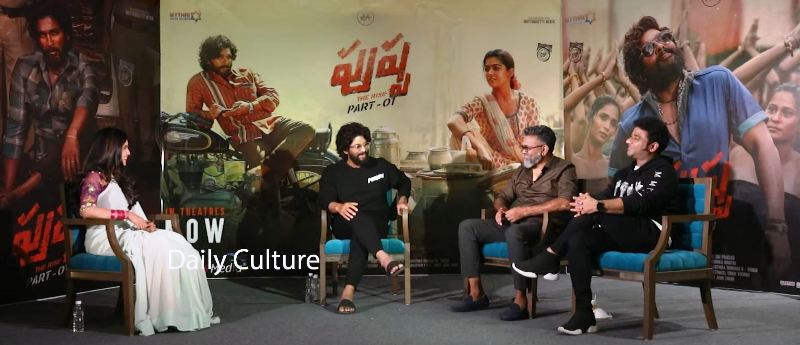 Sravanthi Chokarapu interviewing Allu Arjun and filmmakers of the film Pushpa: The Rise (2021) for the digital media channel Daily Culture