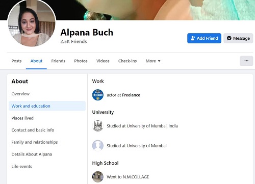 Alpana Buch's Facebook bio