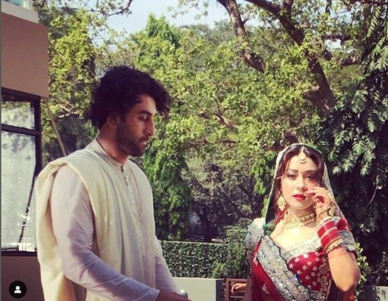 Anchal Singh with Ranbir Kapoor while shooting for an advertisement